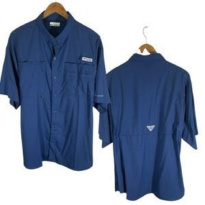 BF1390 Columbia PFG Omni-Shade Short Sleeve Fishing Shirt Blue Mens XL